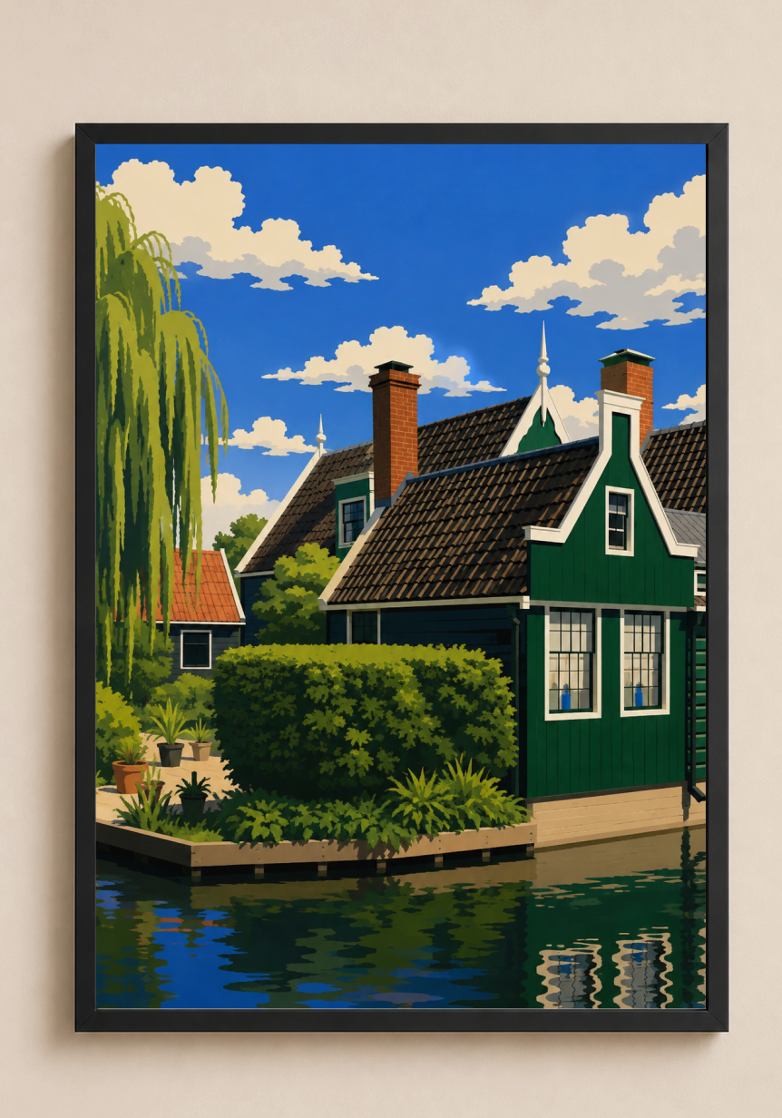 Dutch Canal Houses Poster – Modern Dutch Landscape Wall Art Print