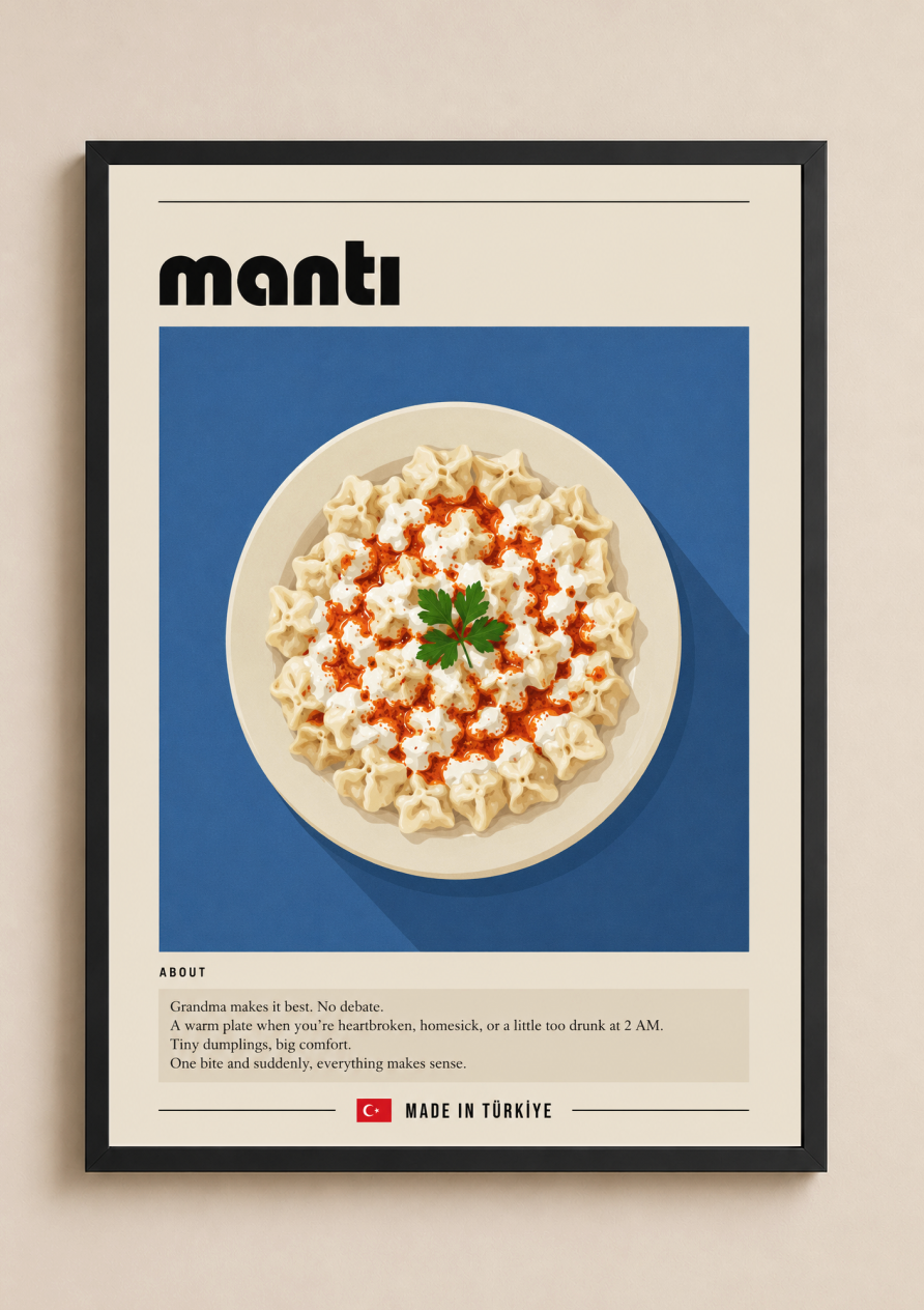 Mantı Poster – Modern Turkish Dumplings Kitchen Wall Art Print