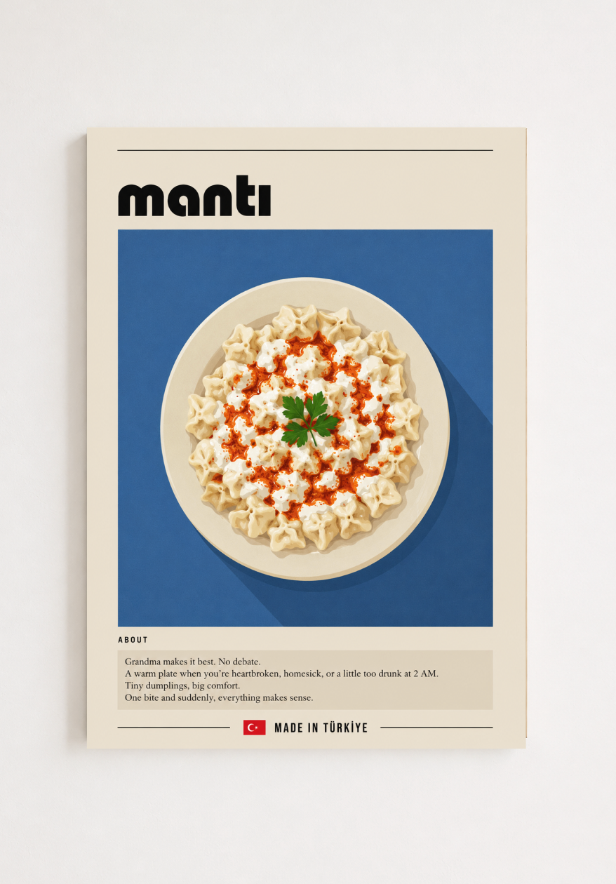 Mantı Poster – Modern Turkish Dumplings Kitchen Wall Art Print
