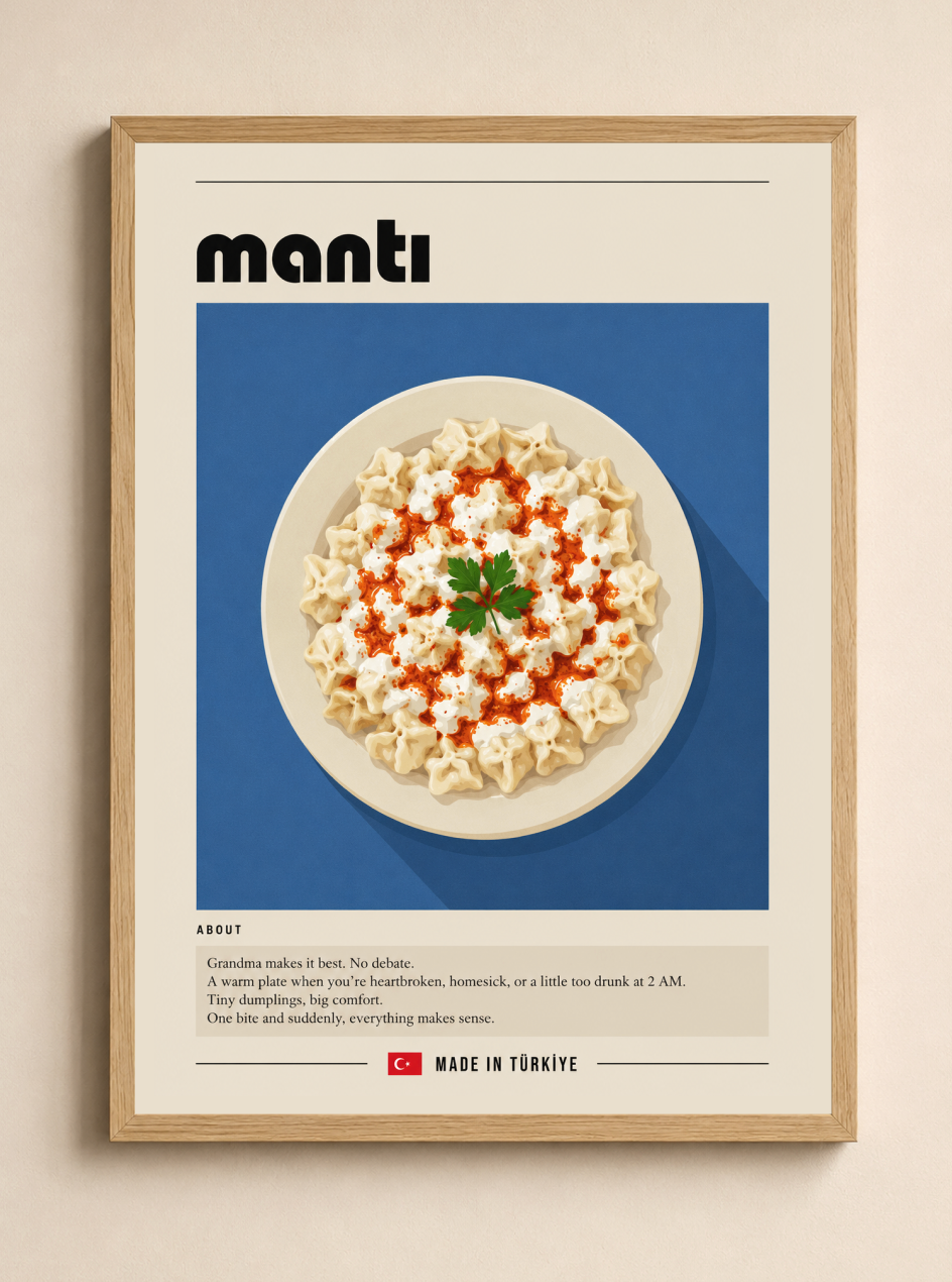 Mantı Poster – Modern Turkish Dumplings Kitchen Wall Art Print