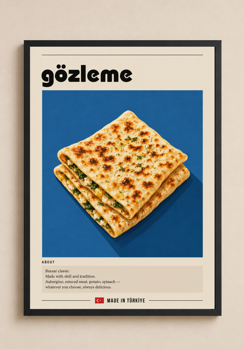 Gözleme Poster – Modern Turkish Flatbread Kitchen Wall Art Print
