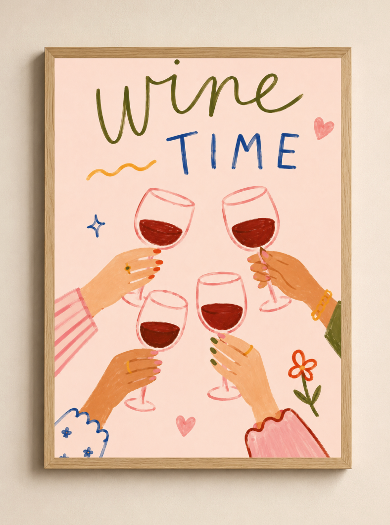 Wine Time Poster – Modern Wine Lovers Wall Art Print
