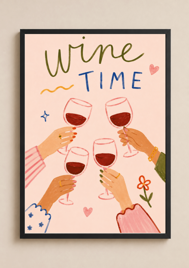Wine Time Poster – Modern Wine Lovers Wall Art Print