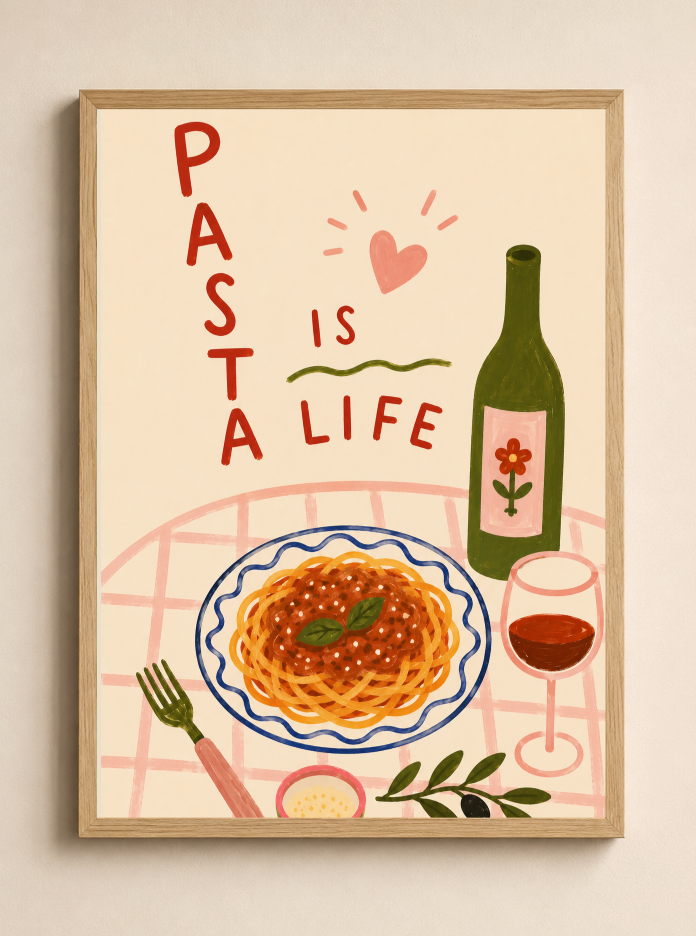 Pasta Is Life Poster – Italian Food Illustration Wall Art