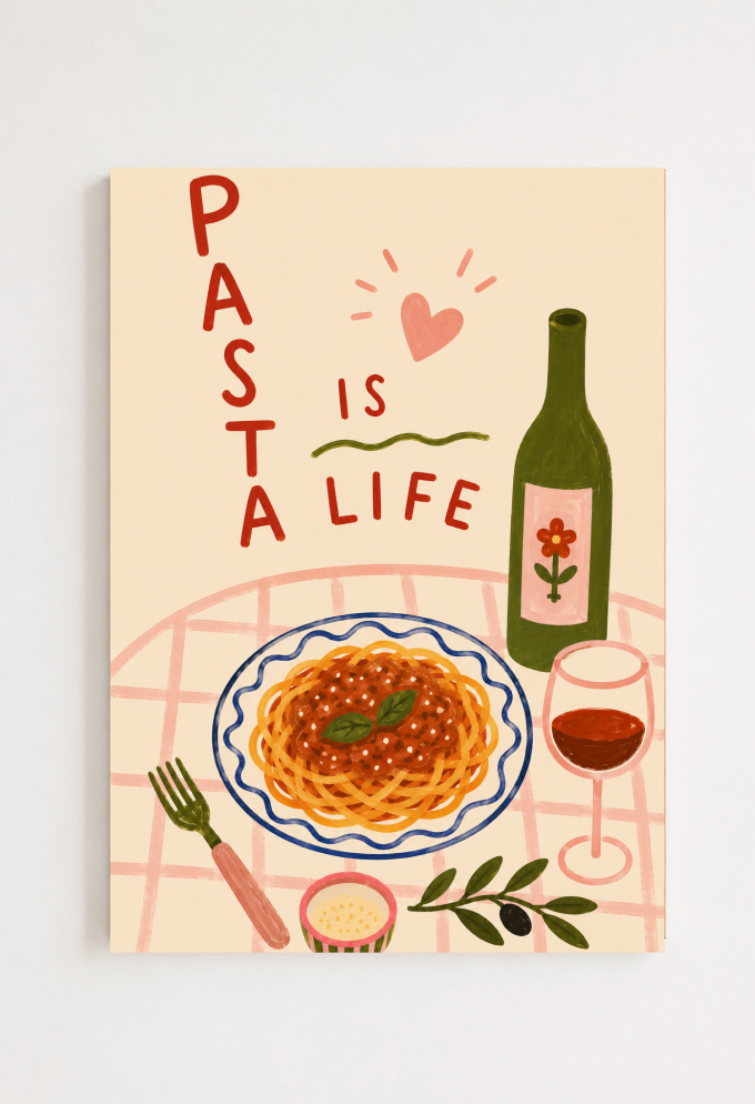 Pasta Is Life Poster – Italian Food Illustration Wall Art