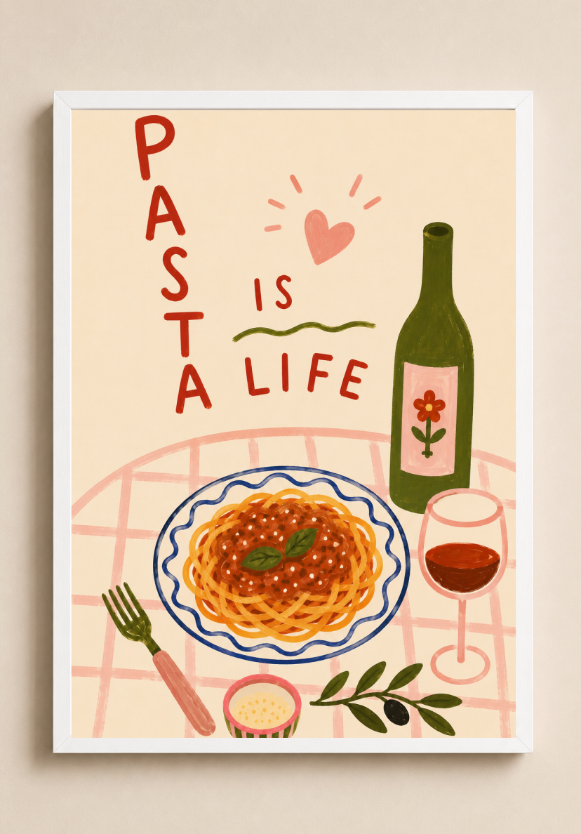 Pasta Is Life Poster – Italian Food Illustration Wall Art