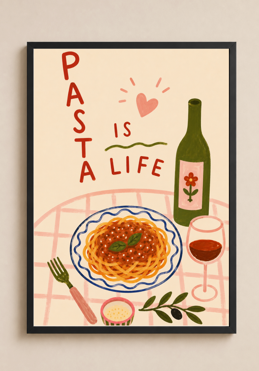 Pasta Is Life Poster – Italian Food Illustration Wall Art