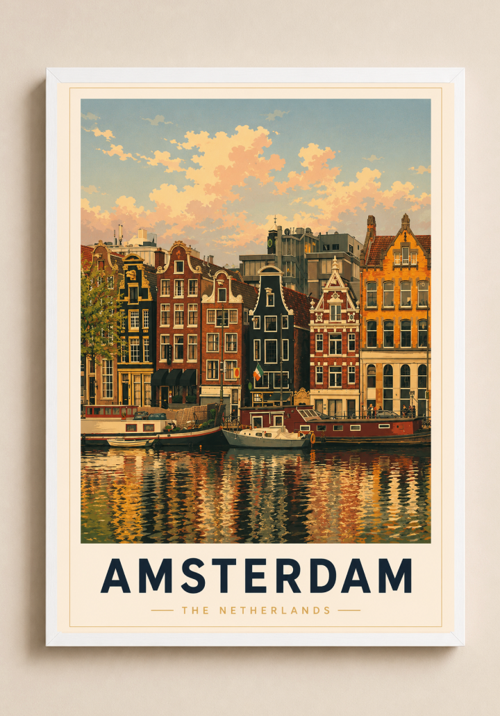 Amsterdam Poster – Vintage Canal Houses Travel Wall Art