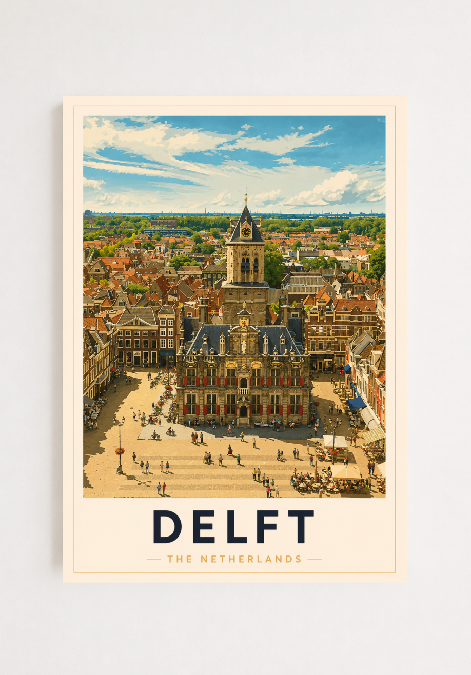 Delft Poster – Vintage Netherlands Travel Wall Art Print
