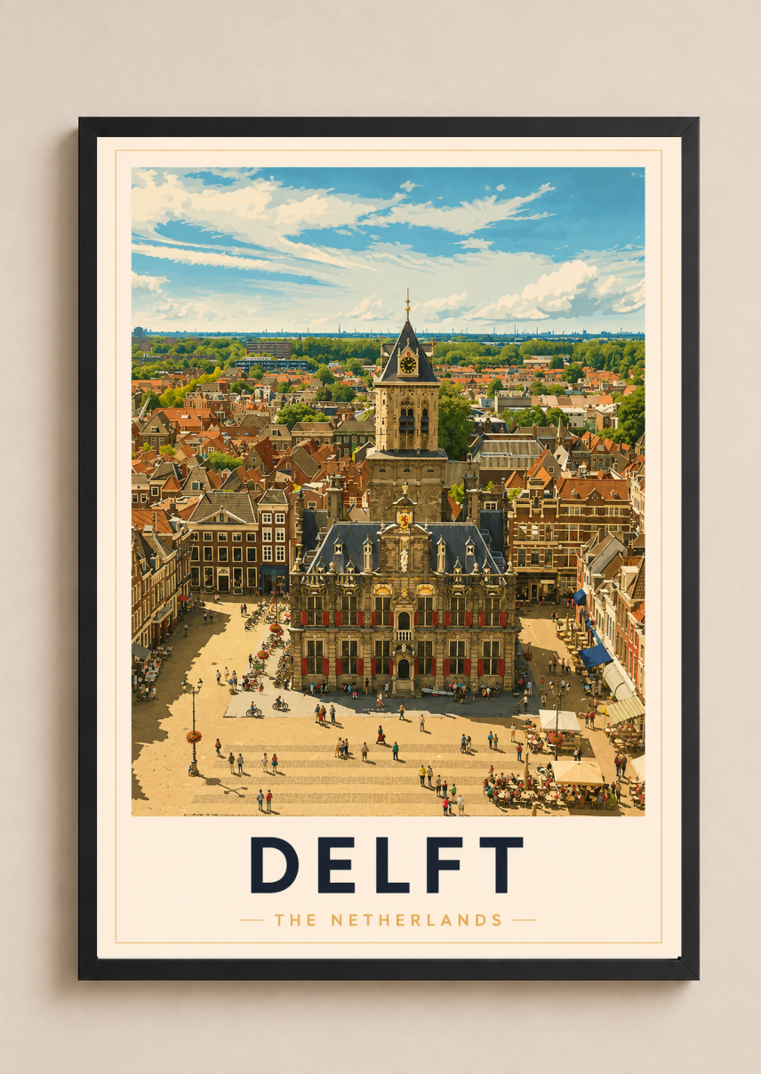 Delft Poster – Vintage Netherlands Travel Wall Art Print
